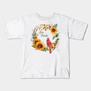 Cardinal on Sunflower Wreath Kids T-Shirt